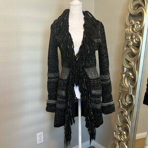 Free People Women’s Black/Grey Wool and Acrylic Blend Tassel Coat Size XS